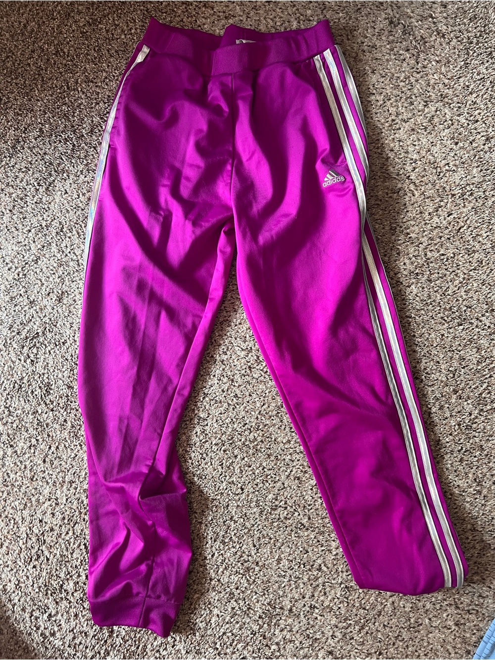 adidas Girls Magenta Joggers with White Side Stripes